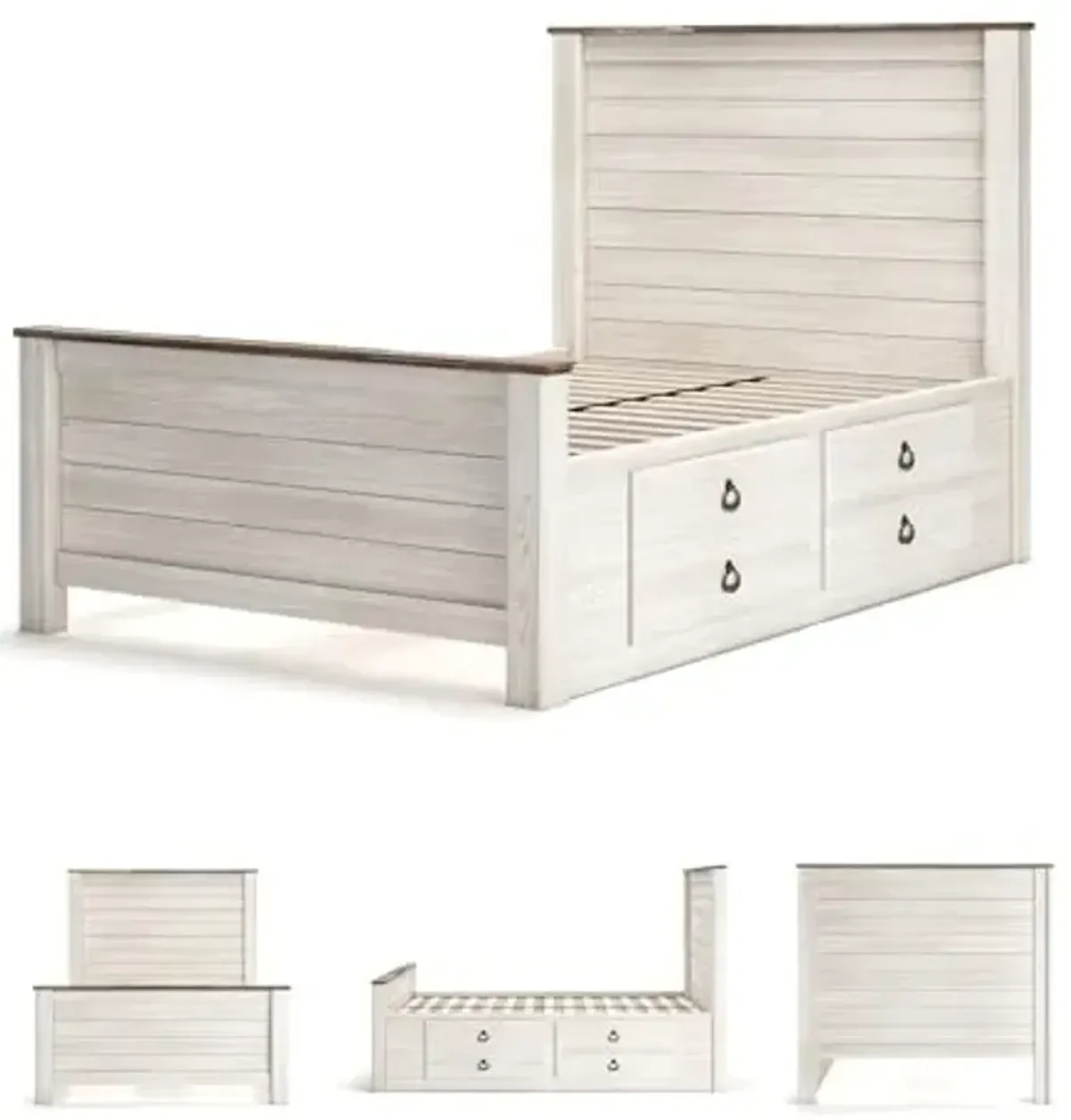 Signature Design by Ashley Willowton Casual Full Panel Platform Bed with 2 Storage Drawers, Foundation or Box Spring Not Needed, Whitewash