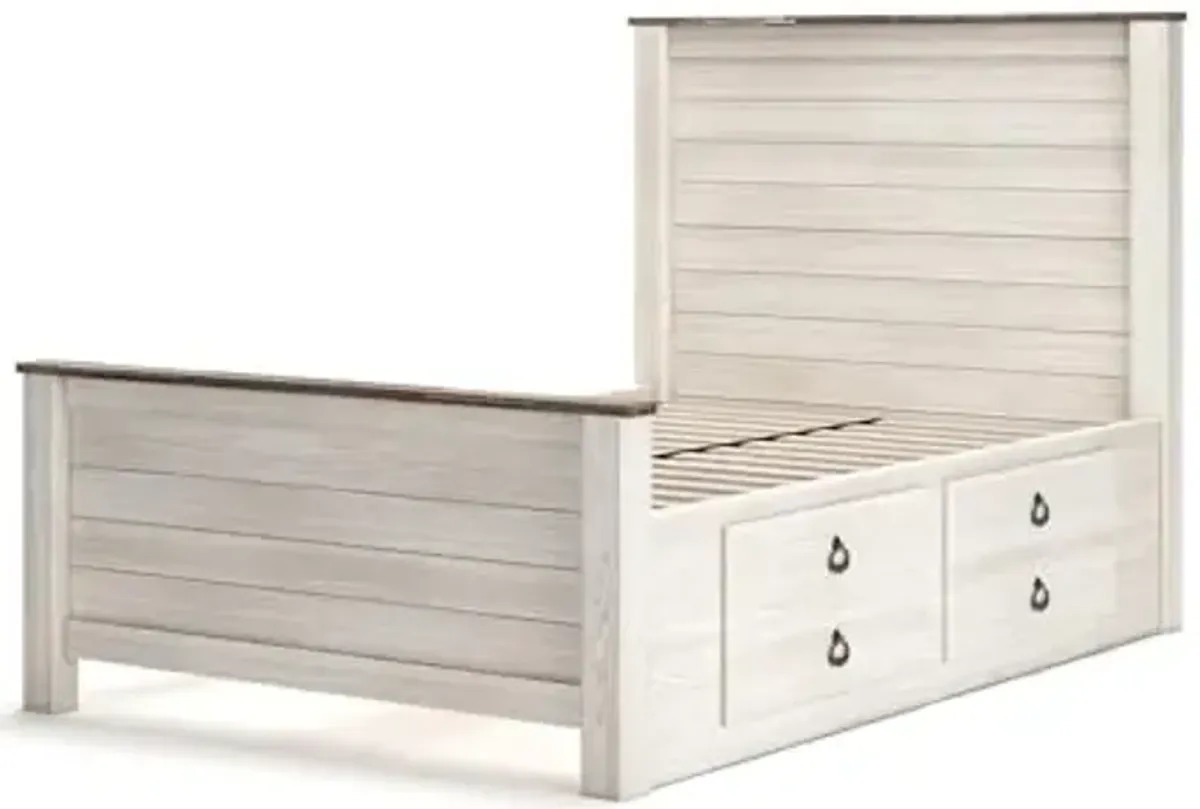 Signature Design by Ashley Willowton Casual Full Panel Platform Bed with 2 Storage Drawers, Foundation or Box Spring Not Needed, Whitewash