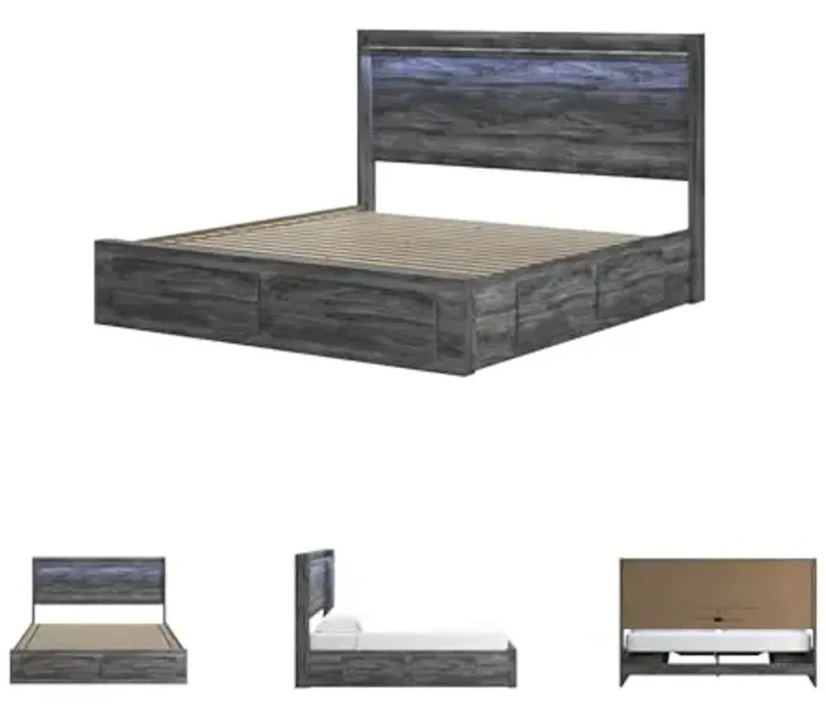 Signature Design by Ashley Baystorm Casual King Panel Platform Bed with 6 Storage Drawers and LED Light, Foundation or Box Spring Not Needed, Gray