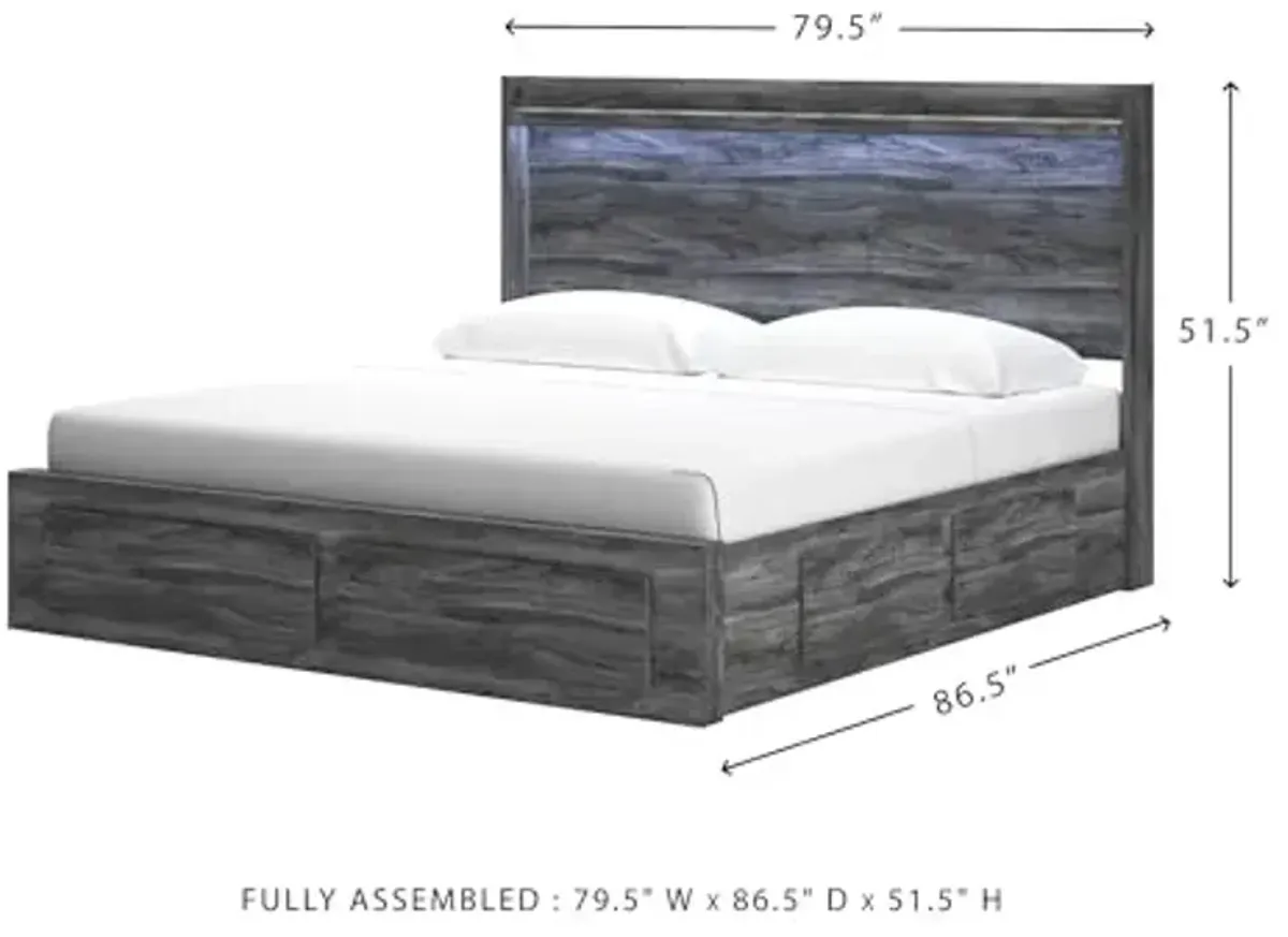 Signature Design by Ashley Baystorm Casual King Panel Platform Bed with 6 Storage Drawers and LED Light, Foundation or Box Spring Not Needed, Gray