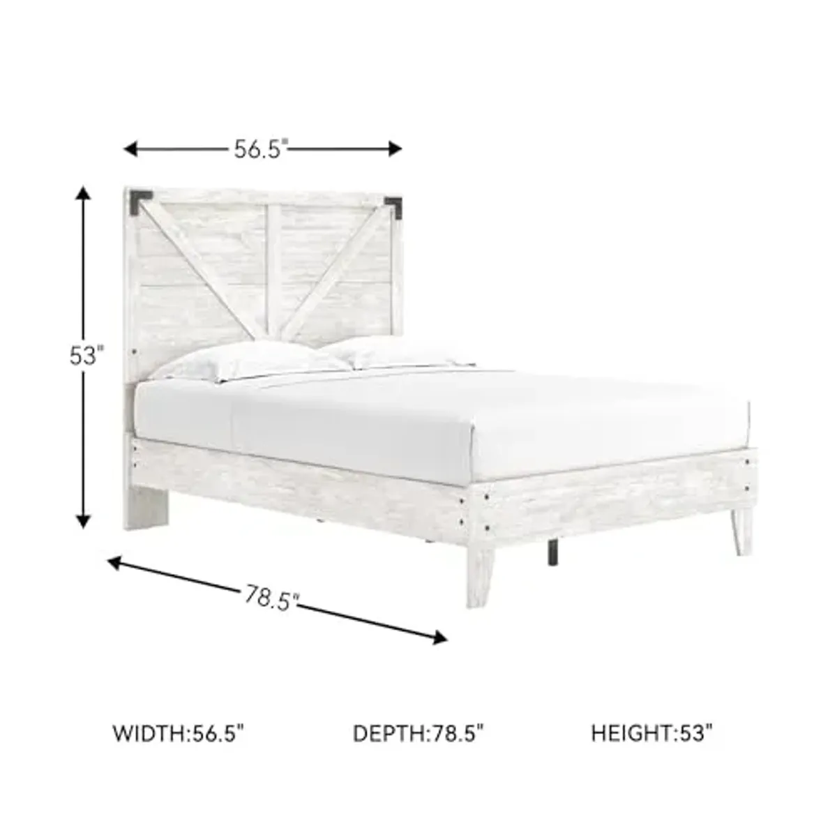 Signature Design by Ashley Shawburn Industrial Full Crossbuck Panel Platform Bed with Metal Slats, Foundation or Box Spring Not Needed, Whitewash