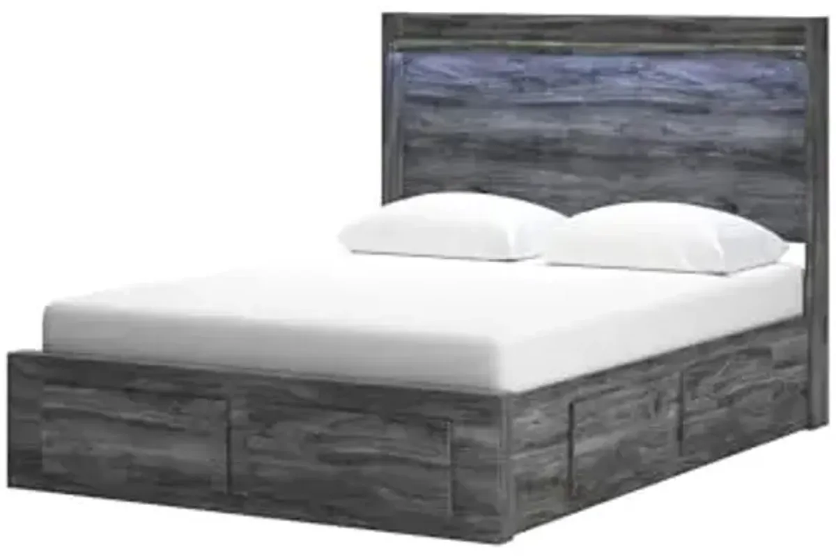 Signature Design by Ashley Baystorm Casual Queen Panel Platform Bed with 4 Storage Drawers and LED Light, Foundation or Box Spring Not Needed, Gray
