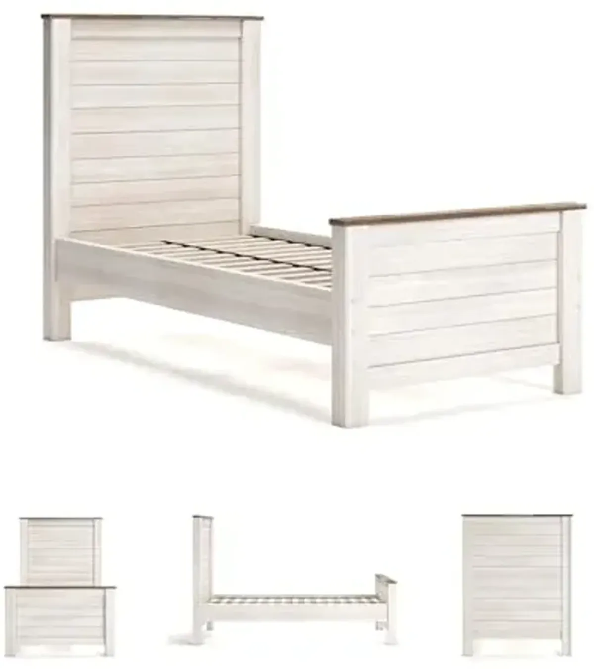 Signature Design by Ashley Willowton Casual Twin Panel Bed with Metal Slats, Foundation or Box Spring Needed, Whitewash