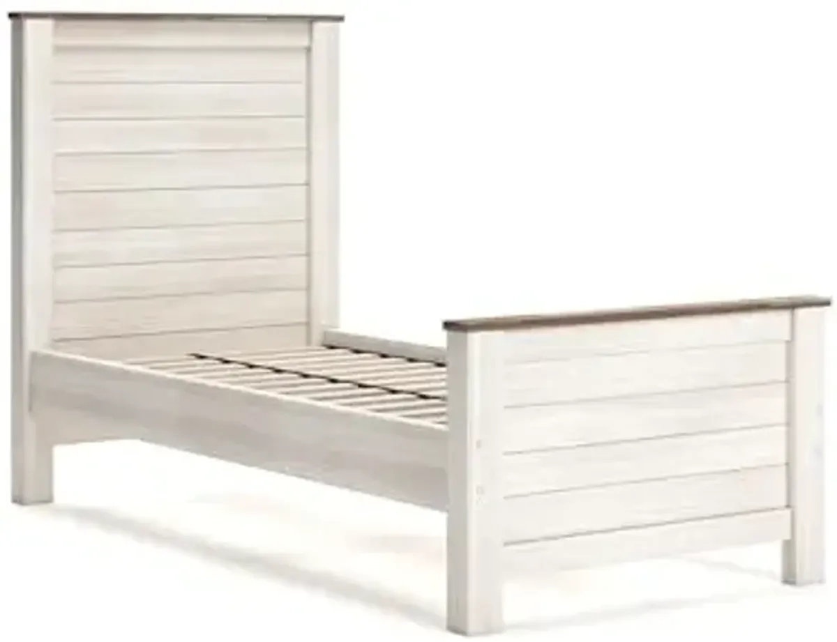 Signature Design by Ashley Willowton Casual Twin Panel Bed with Metal Slats, Foundation or Box Spring Needed, Whitewash