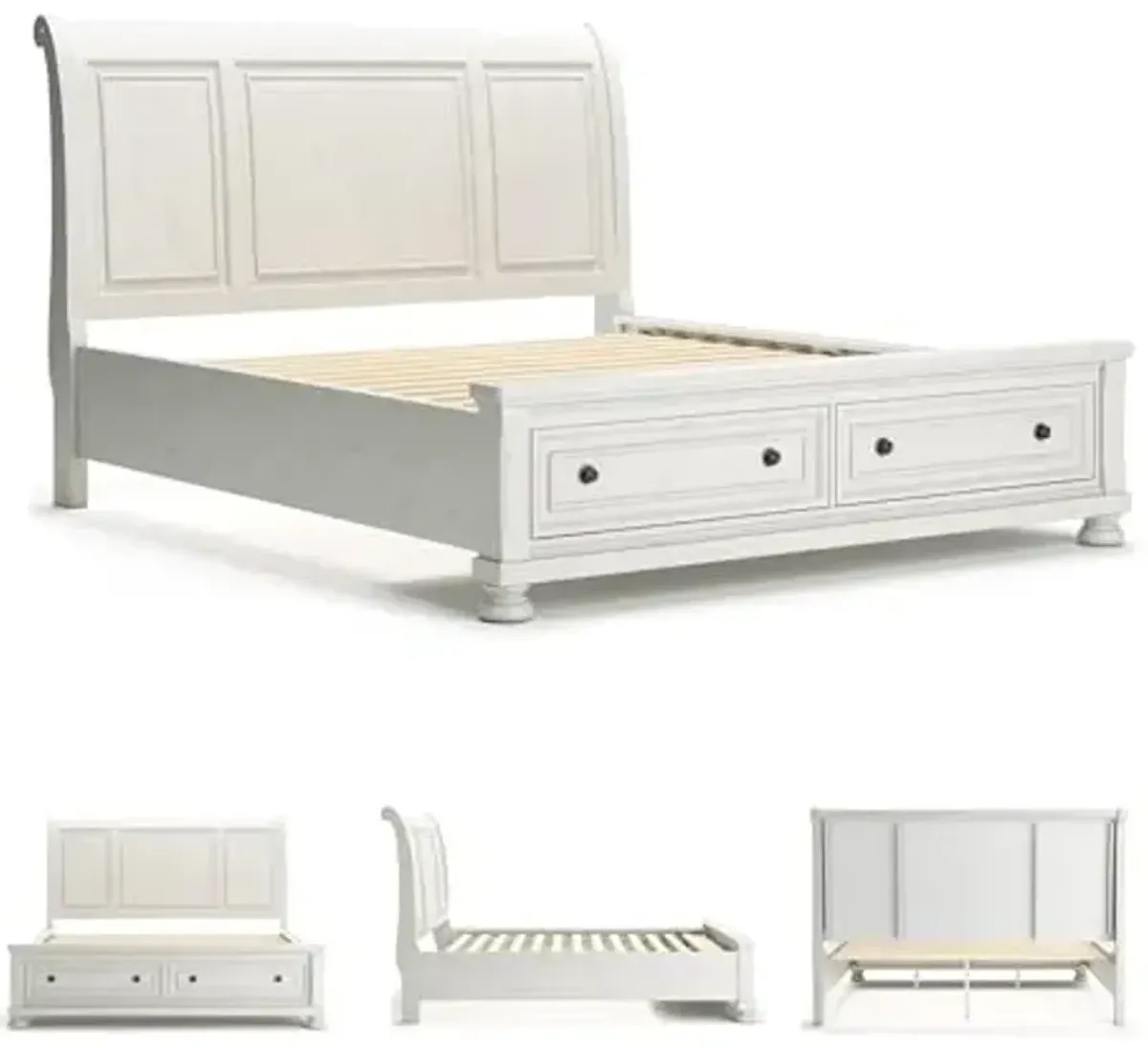 Signature Design by Ashley Robbinsdale Casual California King Sleigh Platform Bed with 2 Drawers, Foundation or Box Spring Not Needed, White