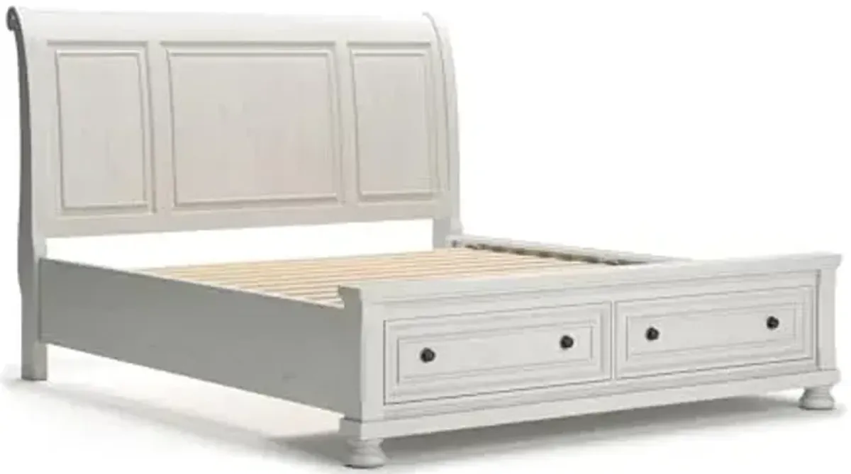 Signature Design by Ashley Robbinsdale Casual California King Sleigh Platform Bed with 2 Drawers, Foundation or Box Spring Not Needed, White