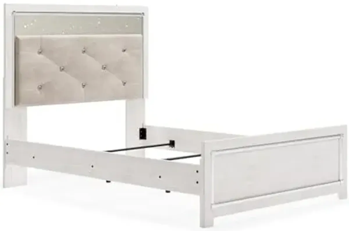 Signature Design by Ashley Altyra Contemporary Adjustable Tufted Full Upholstered Panel Bed with LED Lights and Metal Slats, Foundation or Box Spring Needed, White & Gray
