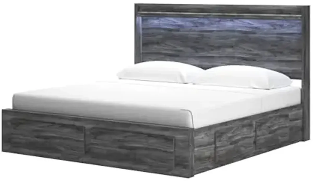 Signature Design by Ashley Baystorm Casual King Panel Platform Bed with 4 Storage Drawers and LED Light, Foundation or Box Spring Not Needed, Gray