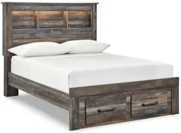 Signature Design by Ashley Drystan Rustic Full Bookcase Bed with 2 Storage Drawers and LED Light, Foundation or Box Spring Needed, Dark Brown & Gray