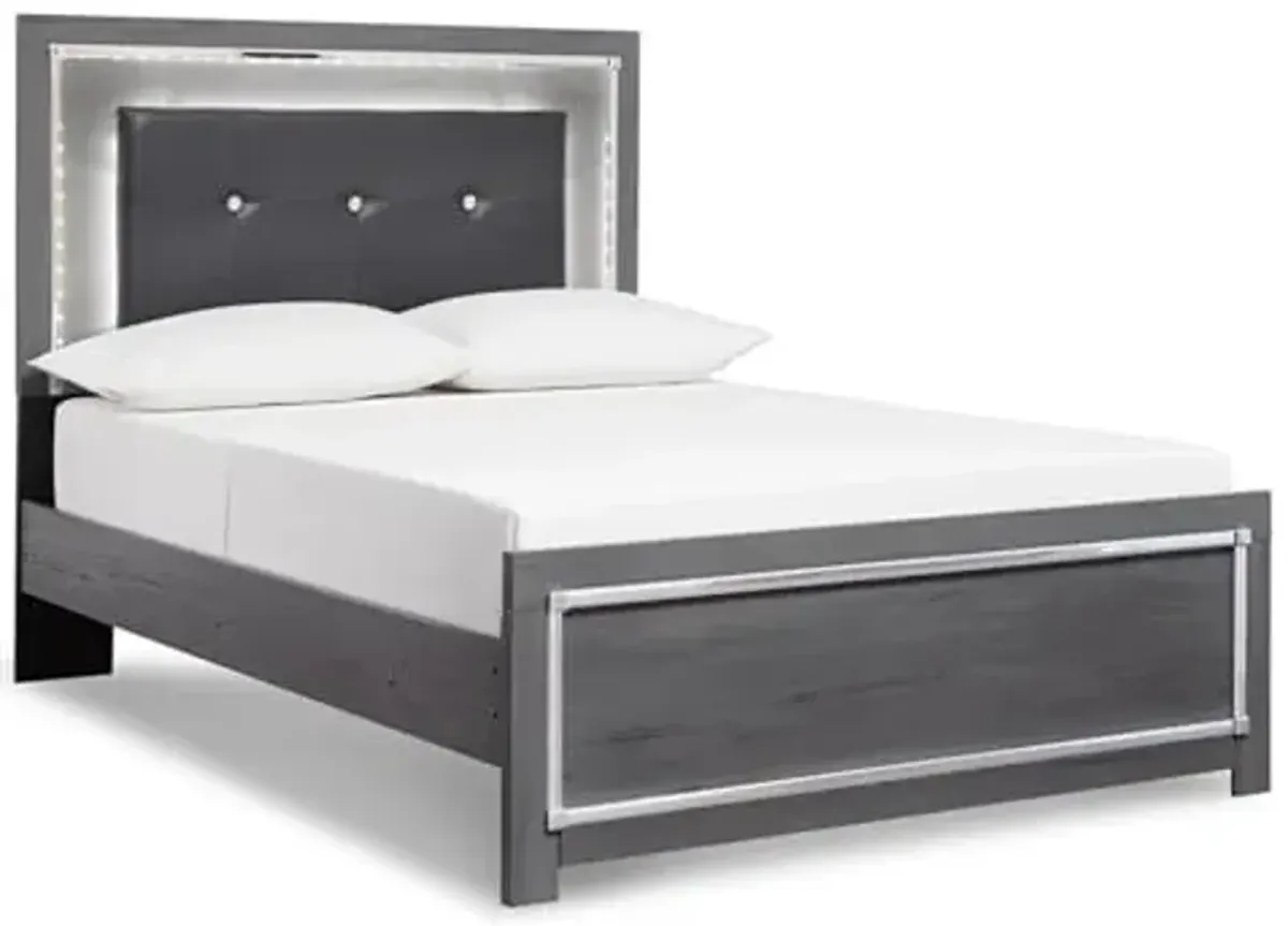 Signature Design by Ashley Lodanna Contemporary Adjustable Tufted Full Panel Bed with LED Lights, Foundation or Box Spring Needed, Gray