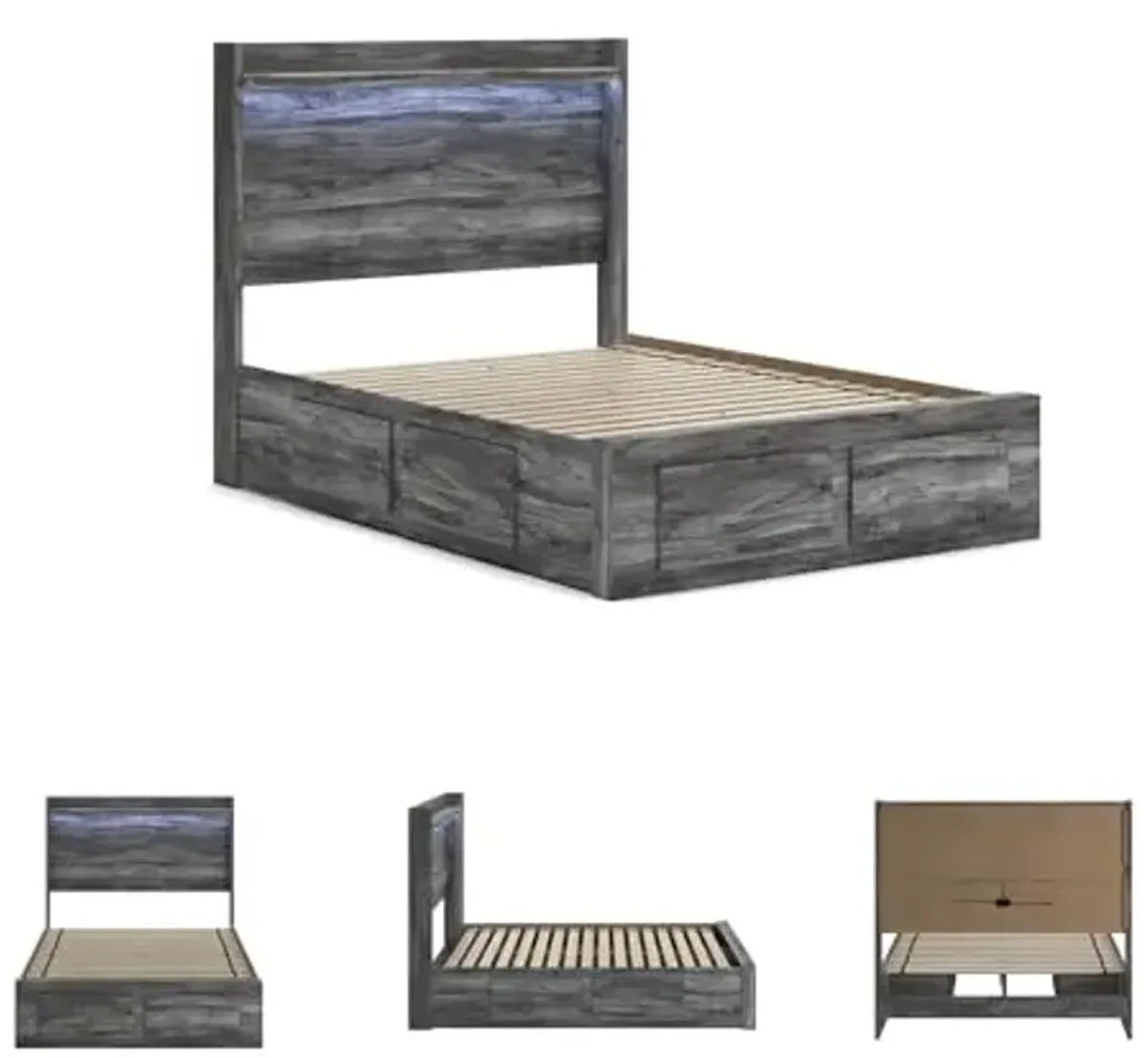 Signature Design by Ashley Baystorm Casual Full Panel Platform Bed with 6 Storage Drawers and LED Light, Foundation or Box Spring Not Needed, Gray