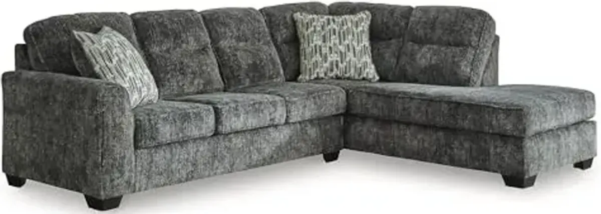 Signature Design by Ashley Lonoke Casual Right-Arm Facing 2-Piece Sectional with Chaise, Loose Seat Cushions and 2 Throw Pillows, Gray