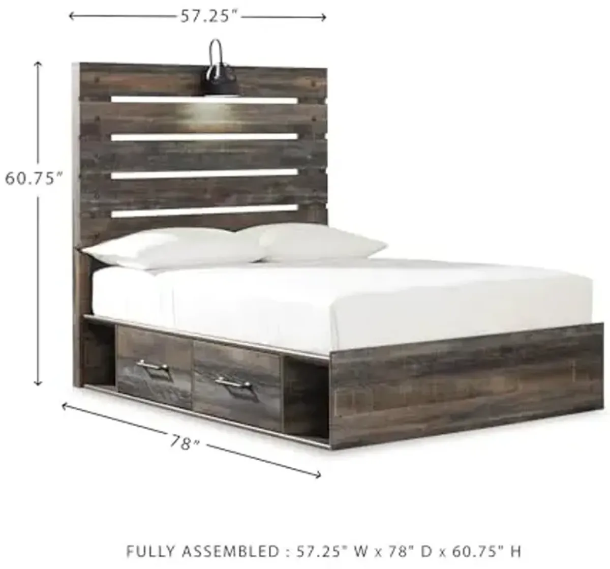 Signature Design by Ashley Drystan Rustic Full Panel Platform Bed with 4 Storage Drawers, Open Cubbies, Sconce LED Light and USB Ports, Foundation or Box Spring Not Needed, Dark Brown & Gray