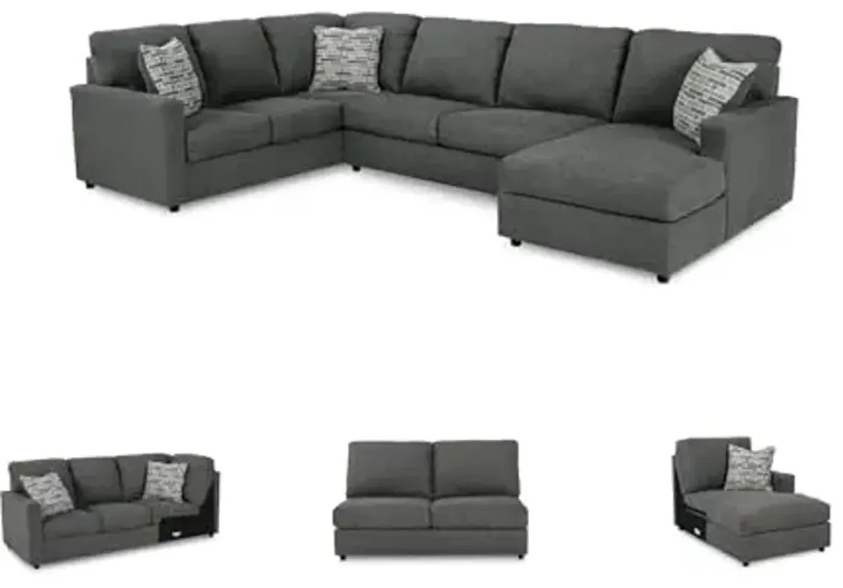 Signature Design by Ashley Edenfield Contemporary Left-Arm Facing 3-Piece Sectional with Chaise, Loose Seat Cushions and 3 Throw Pillows, Gray