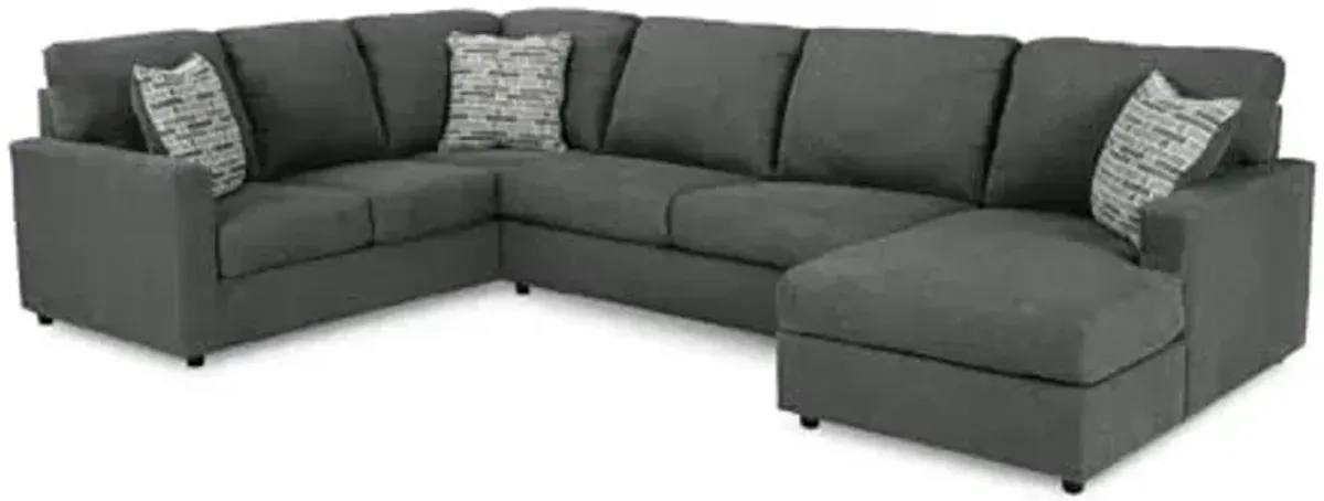 Signature Design by Ashley Edenfield Contemporary Left-Arm Facing 3-Piece Sectional with Chaise, Loose Seat Cushions and 3 Throw Pillows, Gray