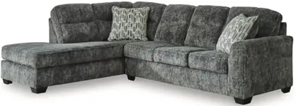 Signature Design by Ashley Lonoke Casual Left-Arm Facing 2-Piece Sectional with Chaise, Loose Seat Cushions, Throw Pillows Included, Gray