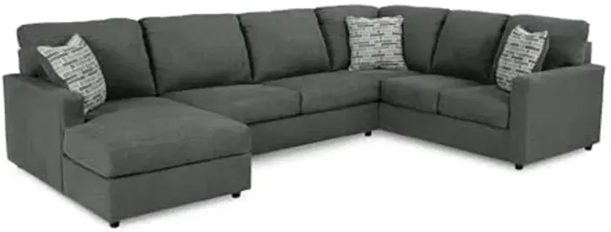 Signature Design by Ashley Edenfield Contemporary Right-Arm Facing 3-Piece Sectional with Chaise, Loose Seat Cushions and 3 Throw Pillows, Gray