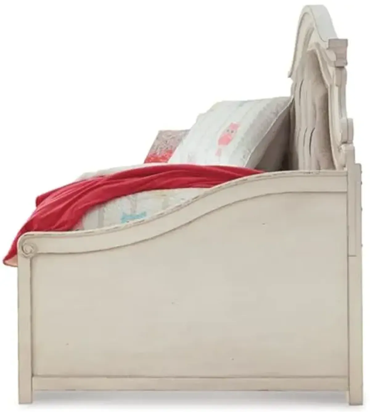 Signature Design by Ashley Realyn Traditional Upholstered Tufted Twin Platform Daybed with 1 Large Drawer, Foundation or Box Spring Not Needed, White & Beige