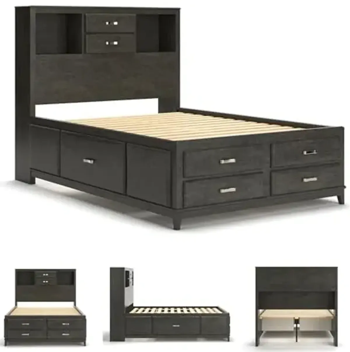 Signature Design by Ashley Caitbrook Contemporary Full Storage Platform Bed with 7 Drawers and 2 Cubbies, Foundation or Box Spring Not Needed, Gray
