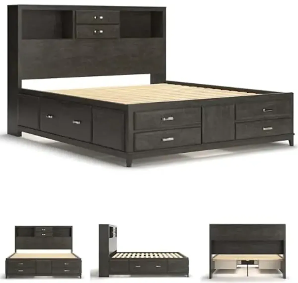 Signature Design by Ashley Caitbrook Contemporary California King Storage Platform Bed with 8 Drawers and 2 Cubbies, Foundation or Box Spring Not Needed, Gray