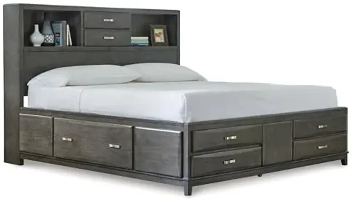 Signature Design by Ashley Caitbrook Contemporary California King Storage Platform Bed with 8 Drawers and 2 Cubbies, Foundation or Box Spring Not Needed, Gray