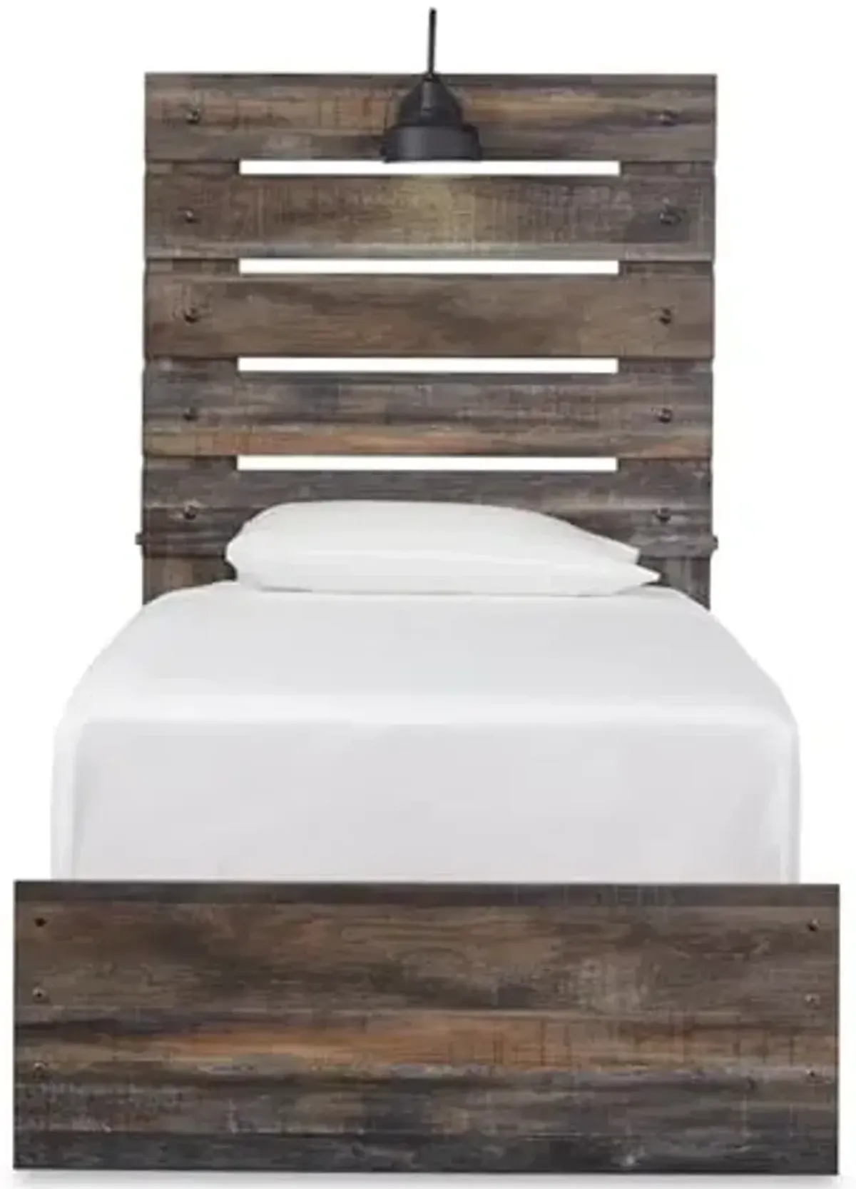 Signature Design by Ashley Drystan Rustic Twin Panel Bed with Sconce LED Lights, USB Ports and Nailheads, Foundation or Box Spring Needed, Dark Brown & Gray