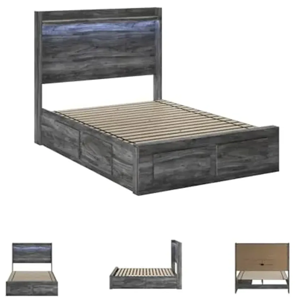 Signature Design by Ashley Baystorm Casual Full Panel Platform Bed with 4 Storage Drawers and LED Light, Foundation or Box Spring Not Needed, Gray