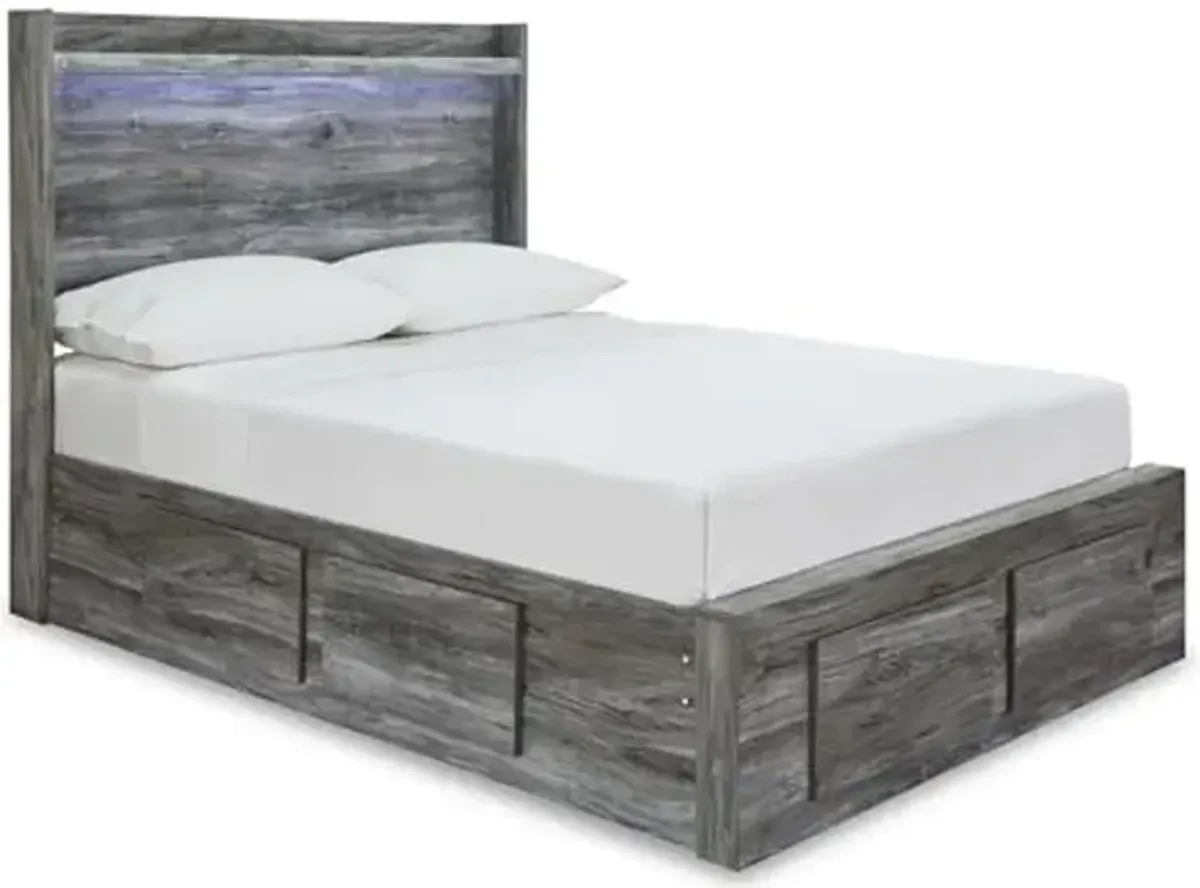 Signature Design by Ashley Baystorm Casual Full Panel Platform Bed with 4 Storage Drawers and LED Light, Foundation or Box Spring Not Needed, Gray
