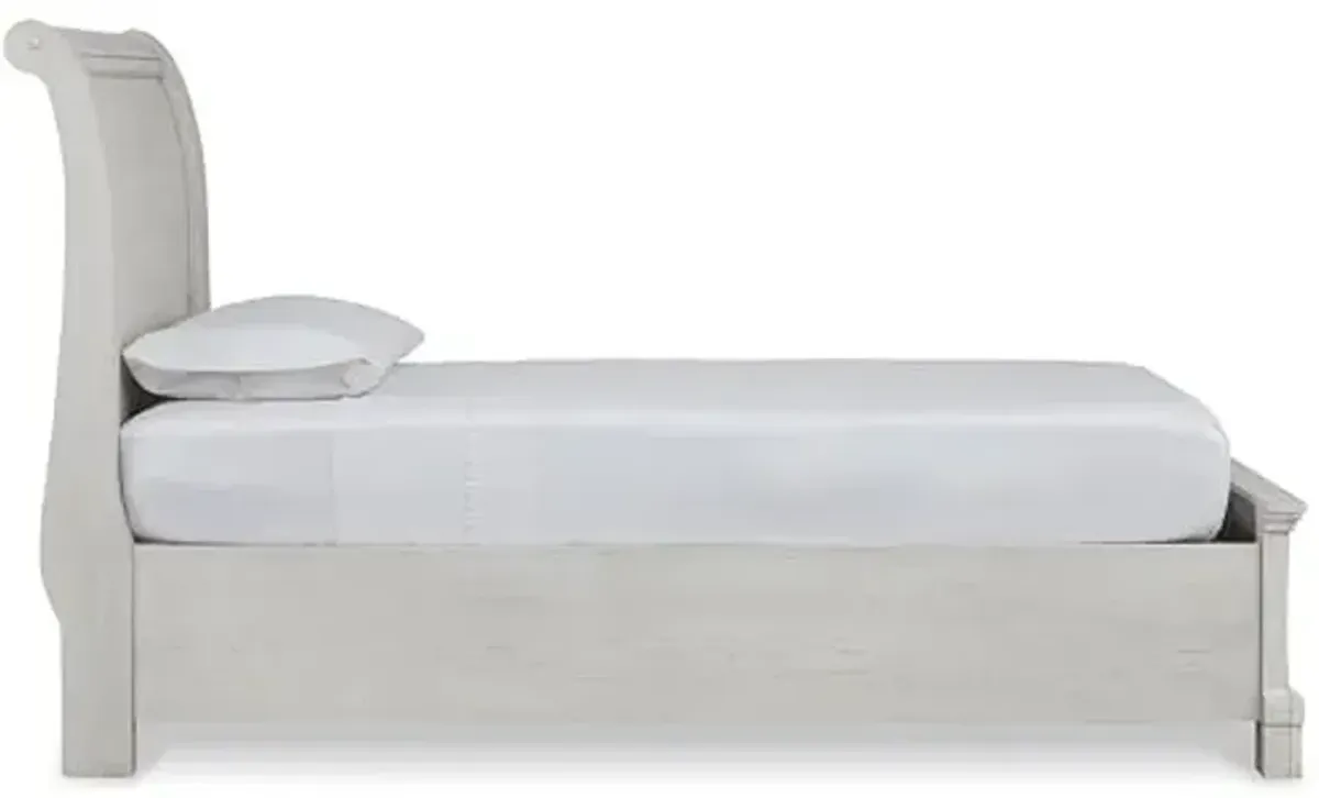 Signature Design by Ashley Robbinsdale Casual Twin Sleigh Storage Platform Bed with 1 Drawer, Foundation or Box Spring Not Needed, White