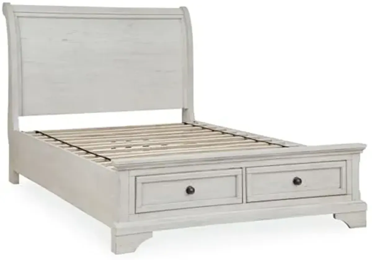 Signature Design by Ashley Robbinsdale Casual Full Sleigh Storage Platform Bed with 2 Drawers, Foundation or Box Spring Not Needed, White