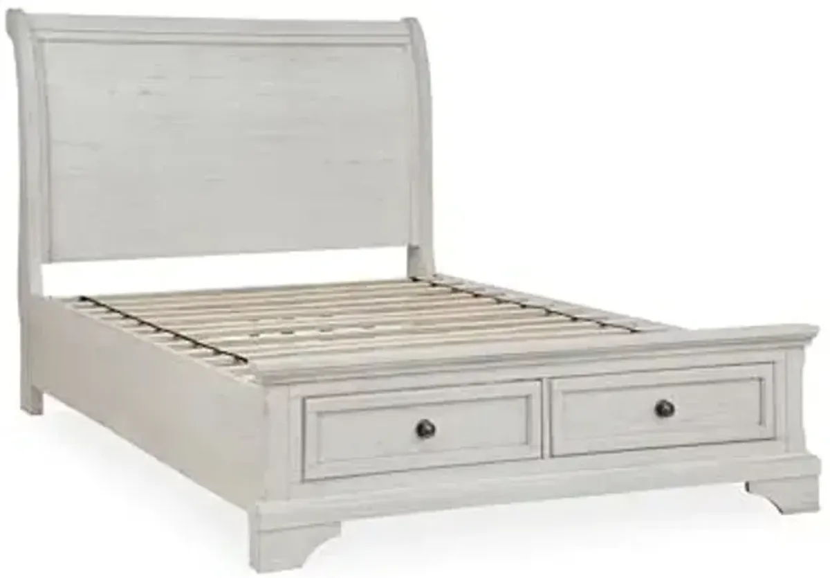 Signature Design by Ashley Robbinsdale Casual Full Sleigh Storage Platform Bed with 2 Drawers, Foundation or Box Spring Not Needed, White