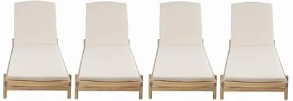 Christopher Knight Home Brolen Acacia Wood Chaise Lounge Chair Outdoor Set of 4, Patio Outdoor Chaise Lounge with Cushions, Adjustable Backrest Lounge Sofa, Wooden Sunbathing Pool Lounger, Teak+Beige