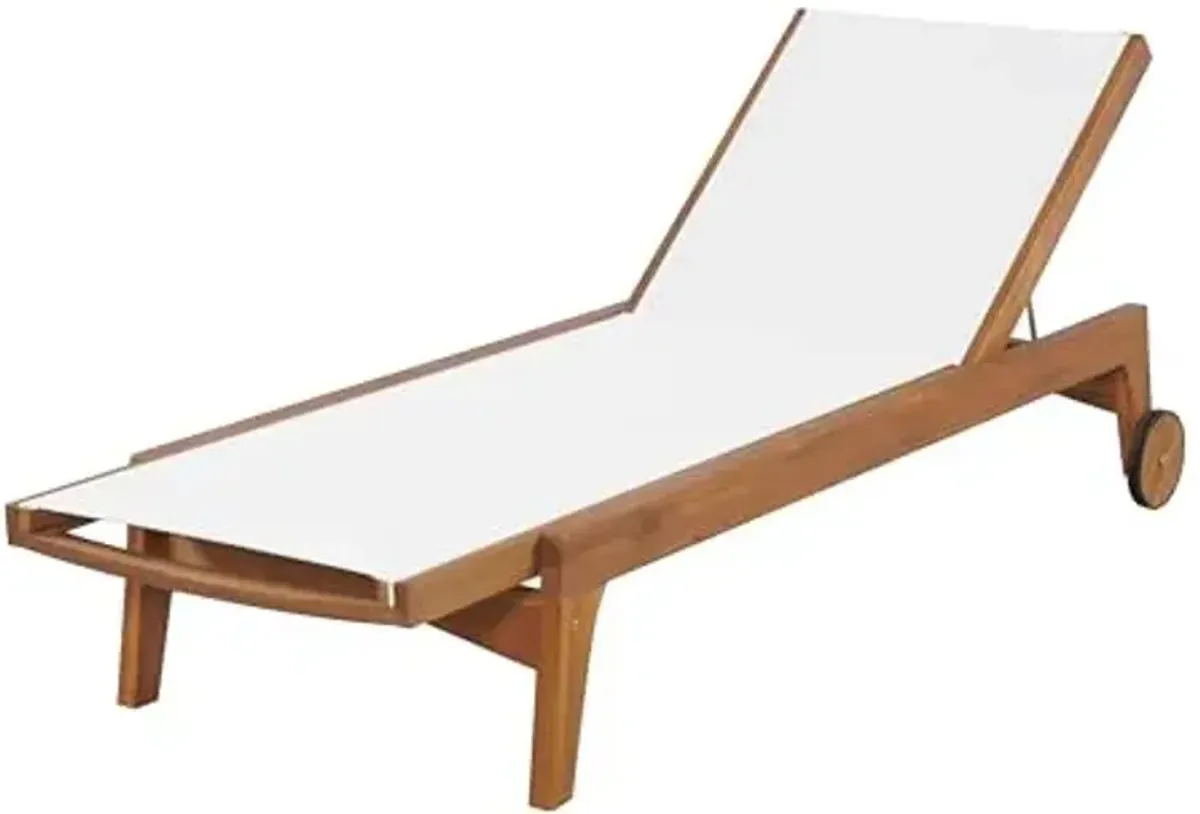 Christopher Knight Home Tristy Chaise Lounge Chair Outdoor, Acacia Wood Frame Sunbathing Pool Lounger, Adjustable Backrest Single Lounge Sofa, Patio Lounge Chaise for Poolside, White + Natural