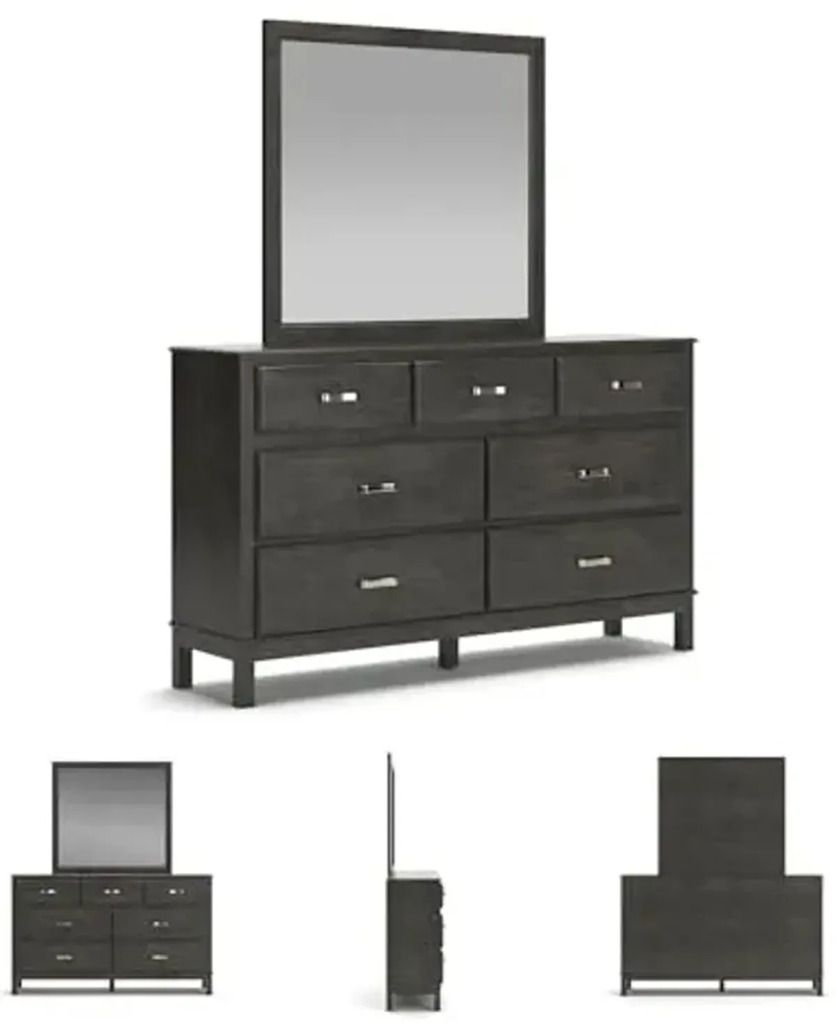 Signature Design by Ashley Caitbrook Contemporary Smooth-Gliding 7-Drawer Dresser and Mirror with Safety Stop and Felt-Lined Top Drawers, Gray