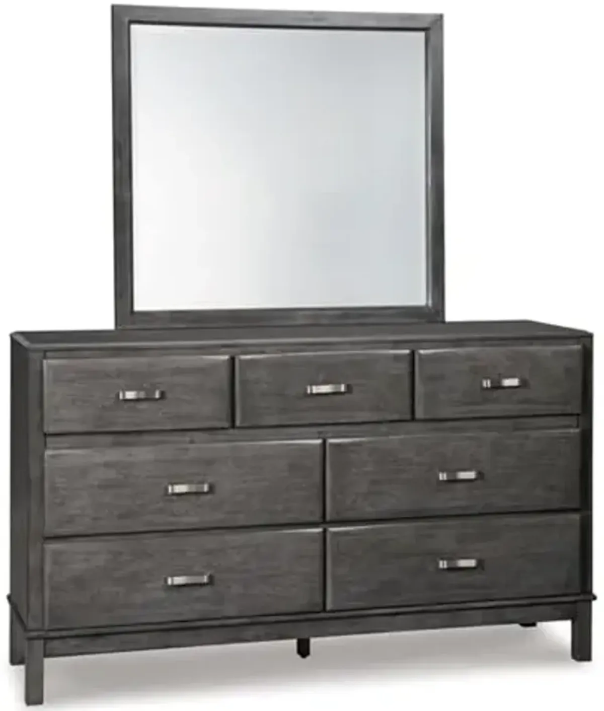 Signature Design by Ashley Caitbrook Contemporary Smooth-Gliding 7-Drawer Dresser and Mirror with Safety Stop and Felt-Lined Top Drawers, Gray