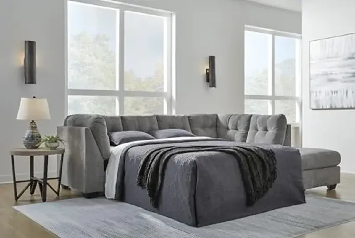 Signature Design by Ashley Marleton Contemporary Right-Arm Facing Tufted 2-Piece Sleeper Sectional with Chaise, Loose Seat Cushions and Bi-Fold Memory Foam Mattress, Full, Light Gray