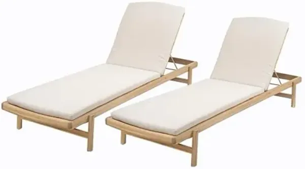 Christopher Knight Home Brolen Acacia Wood Chaise Lounge Chair Outdoor Set of 2, Patio Outdoor Chaise Lounge with Cushions, Adjustable Backrest Lounge Sofa, Wooden Sunbathing Pool Lounger, Teak+Beige