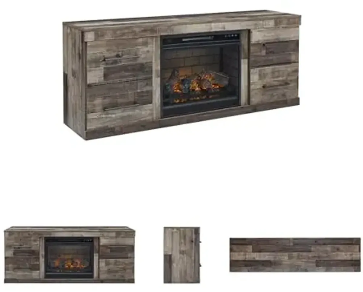 Signature Design by Ashley Derekson Farmhouse 60" TV Stand with Electric Fireplace for TVs up to 69", Gray
