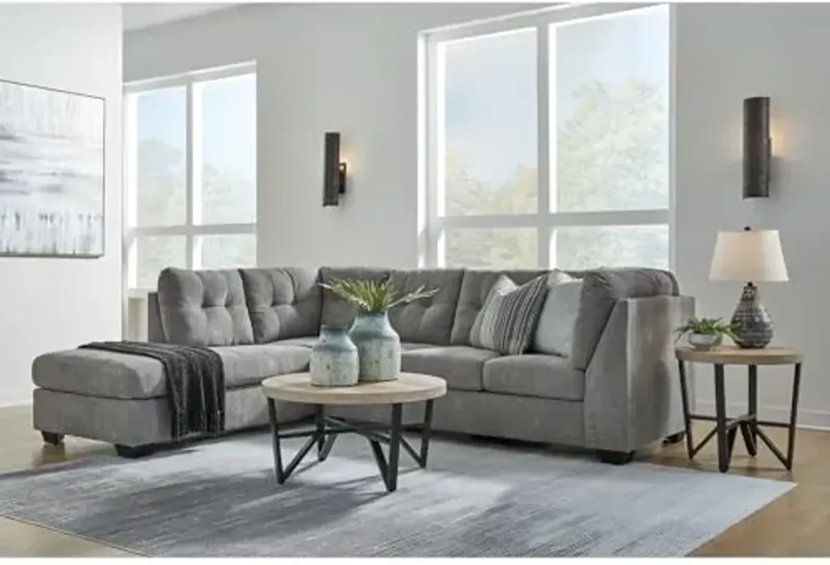 Signature Design by Ashley Marleton Contemporary Left-Arm Facing Tufted 2-Piece Sleeper Sectional with Chaise, Loose Seat Cushions and Bi-Fold Memory Foam Mattress, Full, Light Gray
