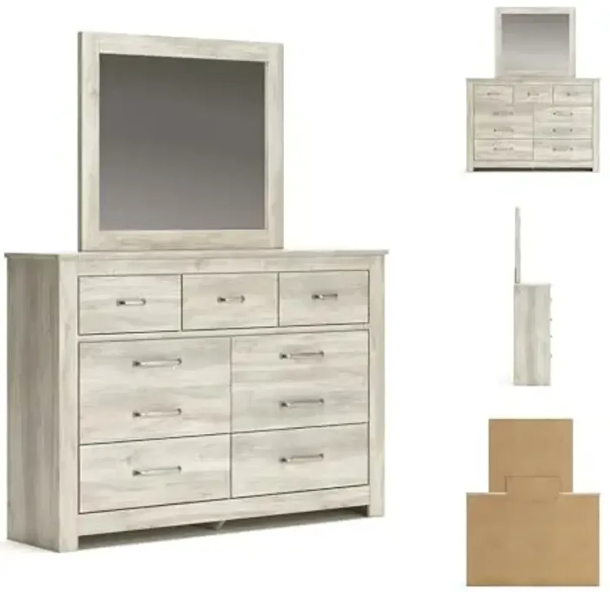 Signature Design by Ashley Bellaby Vintage Smooth-Gliding 7-Drawer Dresser and Mirror with Safety Stop, Whitewash