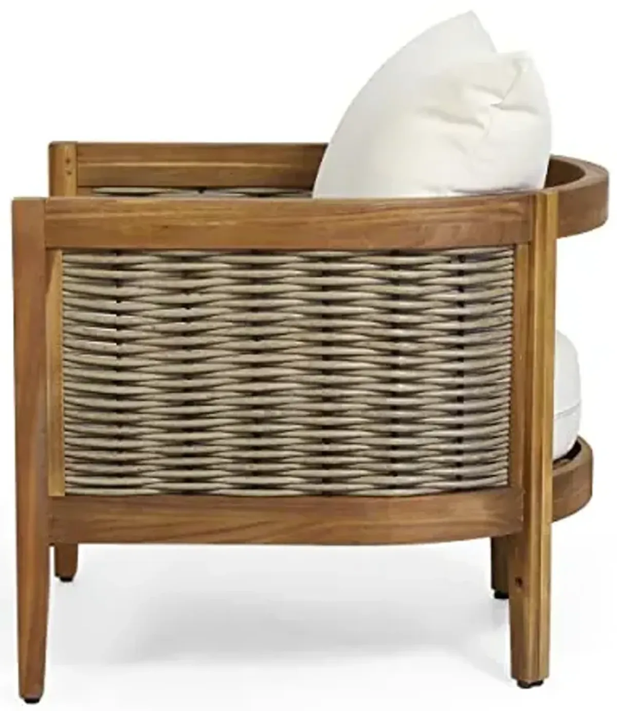 Christopher Knight Home Burchett Outdoor Acacia Wood Club Chair with Cushions, Lounge Chair for Patio Backyard, Stylish Garden Seating, Open Slat Design, PE Rattan Weaving, Brown+Beige