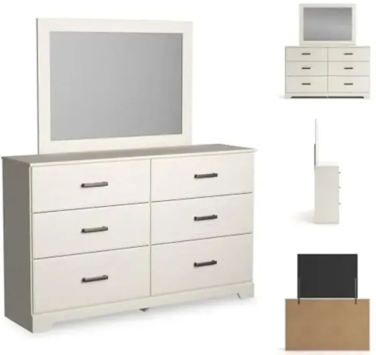 Signature Design by Ashley Stelsie Vintage Smooth-Gliding 6-Drawer Dresser and Mirror with Safety Stop, White