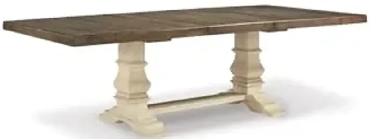 Signature Design by Ashley Bolanburg Farmhouse Extension Dining Table with Removable Center Leaf and Trestle Base, Dark Brown & White