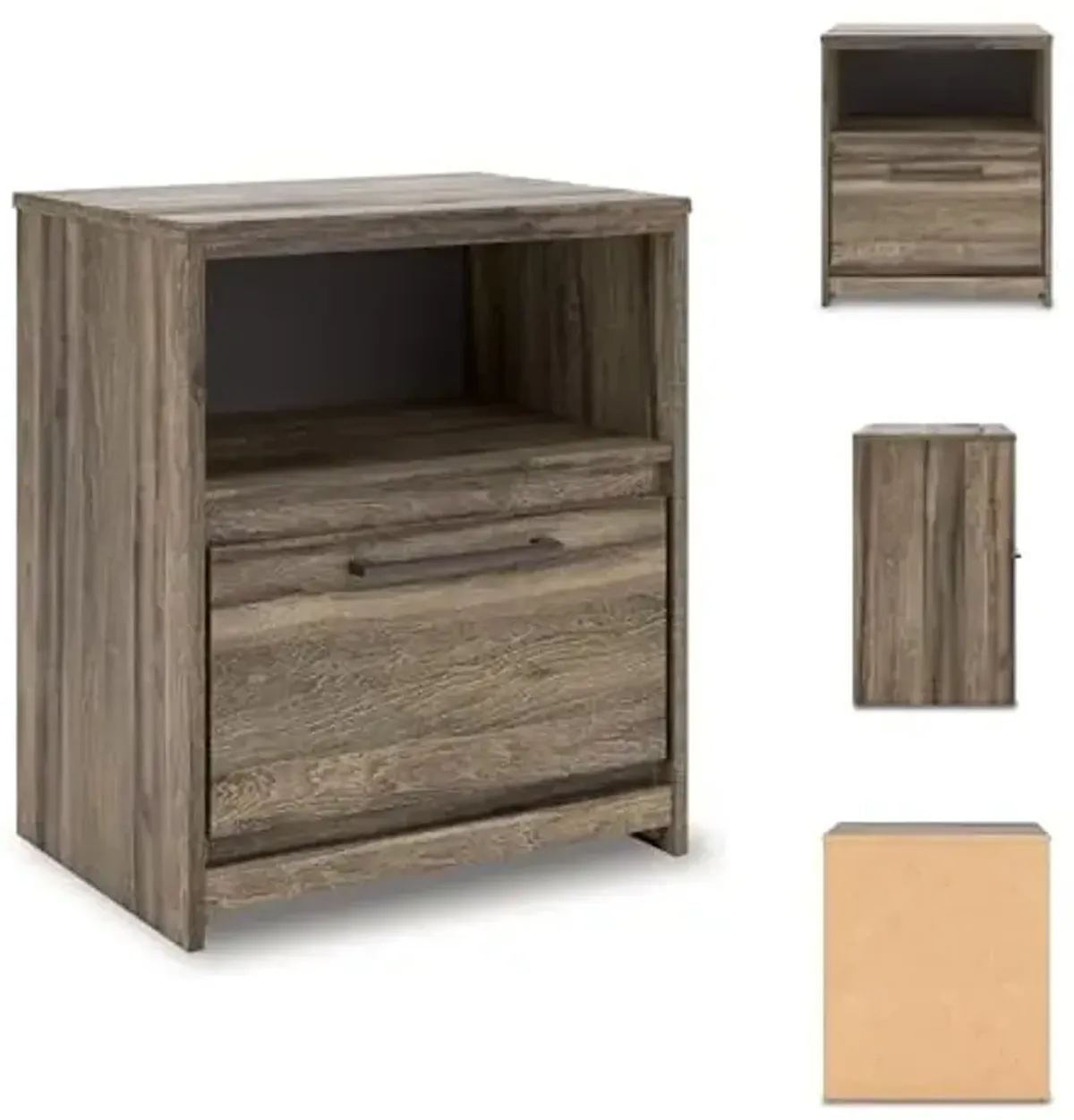 Signature Design by Ashley Baystorm Casual 1-Drawer Nightstand with Open Cubby and USB Ports, Dark Brown