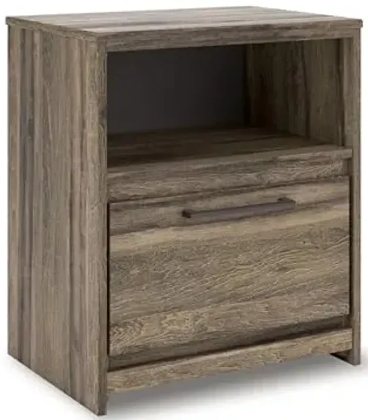 Signature Design by Ashley Baystorm Casual 1-Drawer Nightstand with Open Cubby and USB Ports, Dark Brown