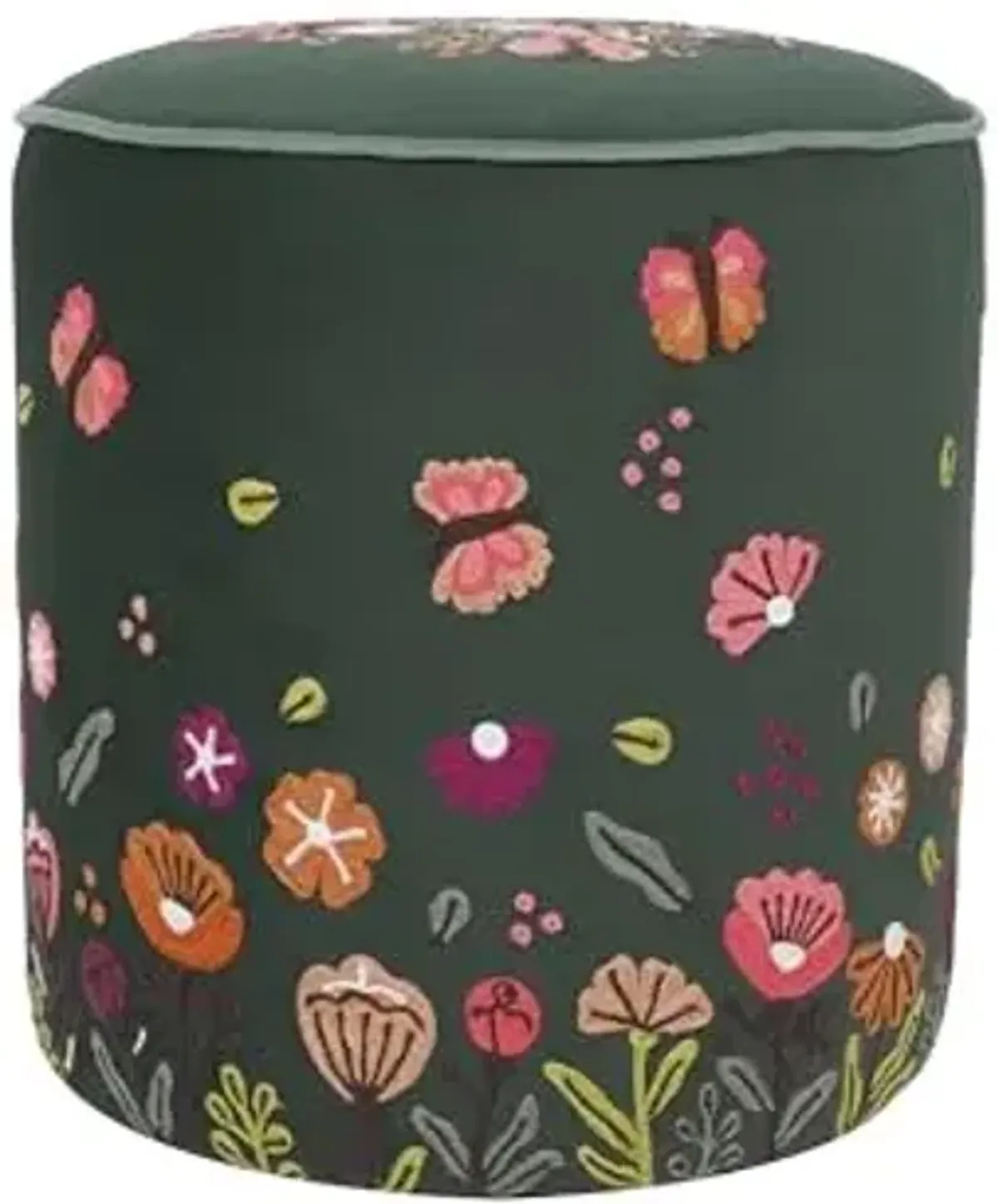 LR Home Indoor Ottoman Pouf for Home décor | Transitional Floral Pouffe for Living Room, Bedroom, Lounge, Nursery, Kidsroom | 17" D x 18" H, Dark Green