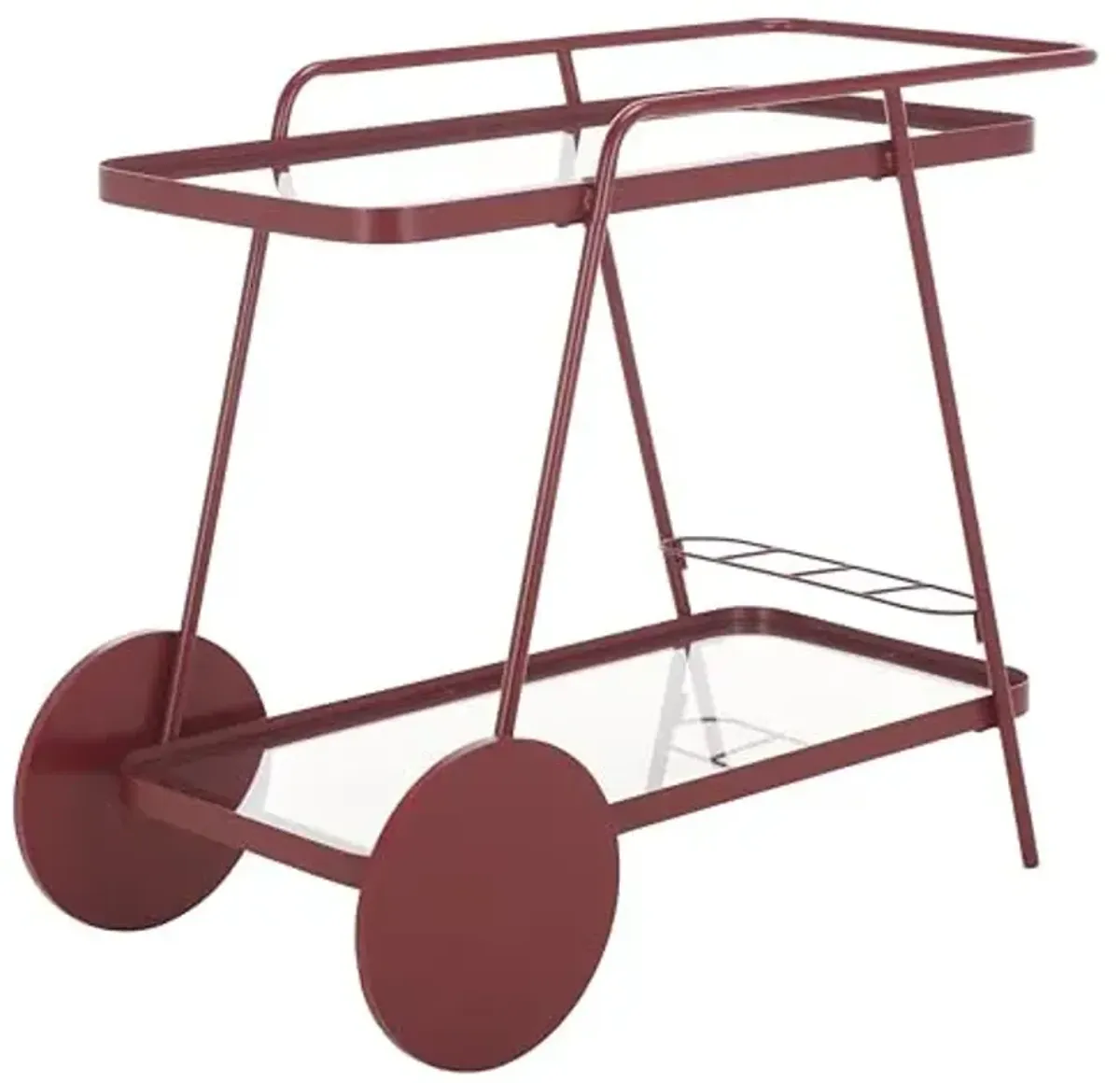 SAFAVIEH Home Collection Zunia Brick Red & Clear Glass 2-Tier Kitchen Dining Bar Cart Trolly with Wheels