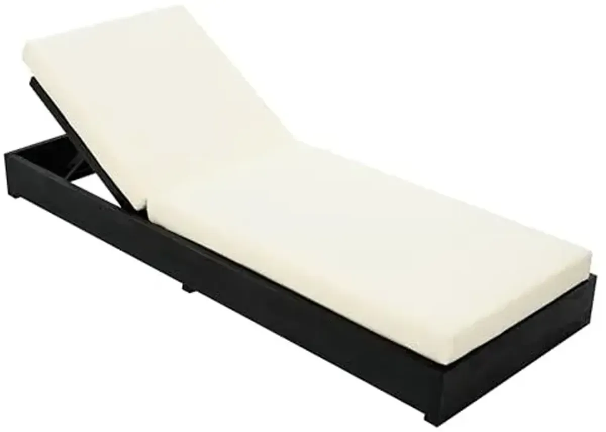 Christopher Knight Home Bayard Acacia Wood Chaise Lounge Chair Outdoor Set of 2, Adjustable Backrest Sun Lounger Recliner,Patio Outdoor Chaise Lounge with 4" Thick Water-Resistant Cushion,Black+Cream