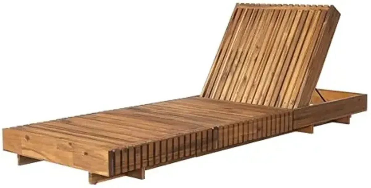 Christopher Knight Home Habers Chaise Lounge Chair Outdoor, Acacia Wood Garden Sun Lounger, Adjustable Backrest Single Lounge Sofa, 77'' Patio Recliner Chair for Poolside Backyard, Teak (Frame Only)