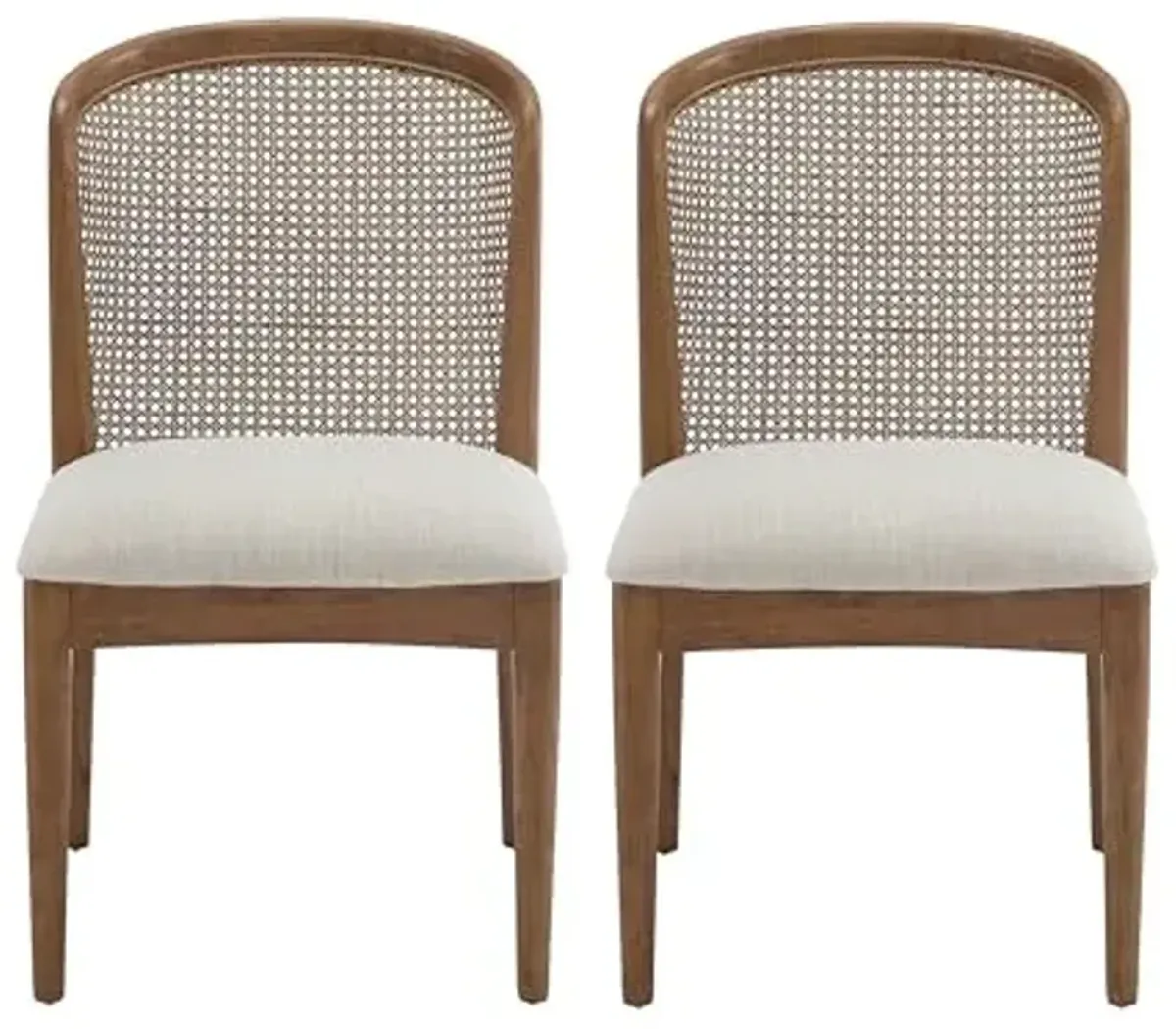 Christopher Knight Home Lilia Dining Chairs Set of 2, Modern Dining Chair with Fabric Upholstery, Rubberwood Frame Kitchen Chairs with Cane Webbing, Extra Seat for Dining Room, Beige + Walnut